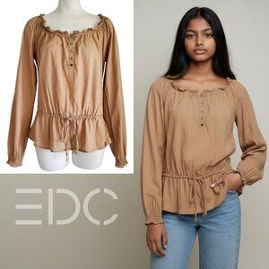 EDC by Esprit NWOT - Y2K Peasant Long Sleeve Earthy Tan Blouse Size L